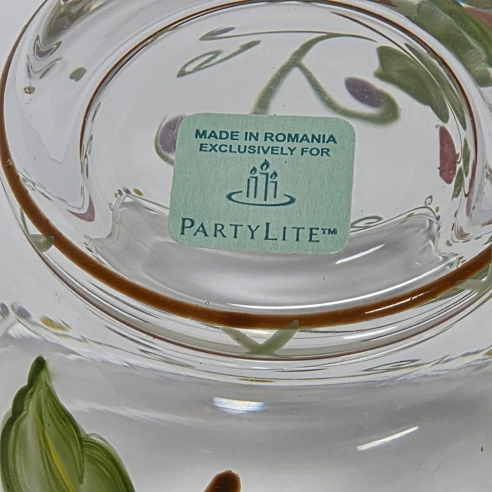 PartyLite Summer Strawberries Glass Votive Candle Holders Set of 2 Vintage 90s
